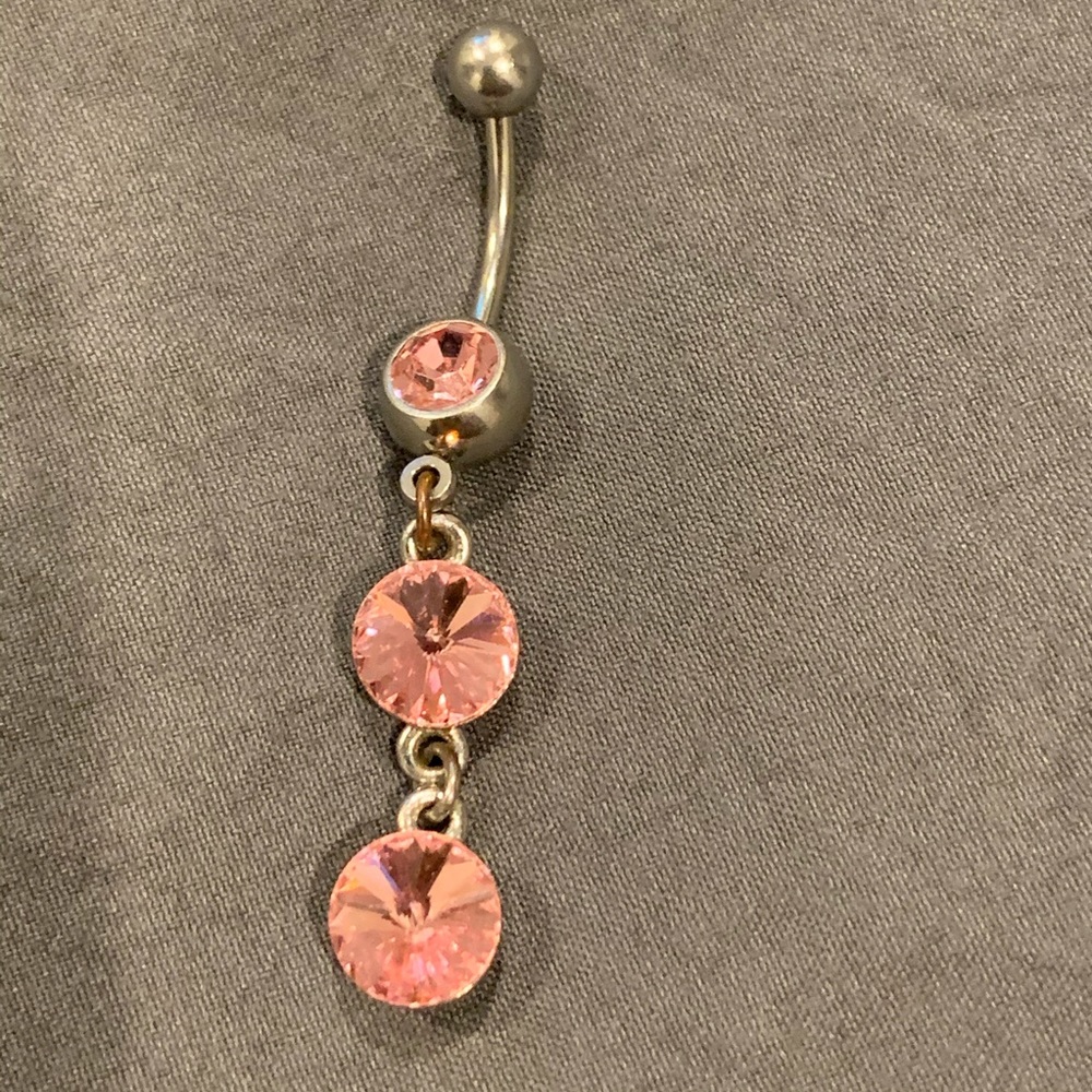 Belly Button Ring Pink dangling Rhinestones